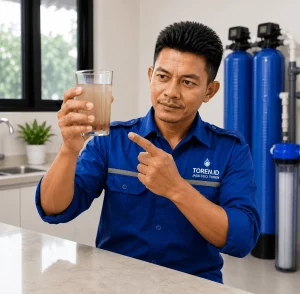 Teknisi Toren.ID Memeriksa Air Keruh di Rumah Pelanggan